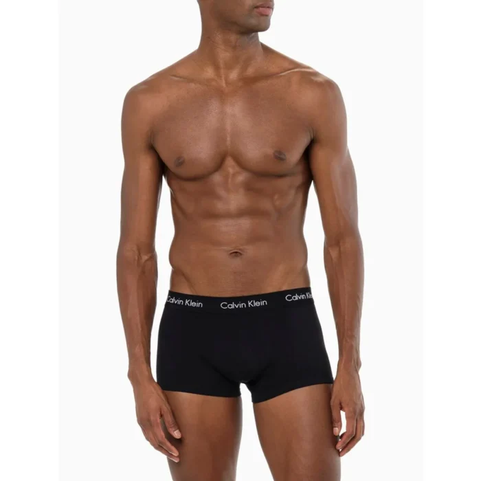 KIT 3 UNDERWEAR LOW RISE TRUNK CLASSIC CINTURA BAIXA COM ELASTANO CUECA CALVIN KLEIN PRETA