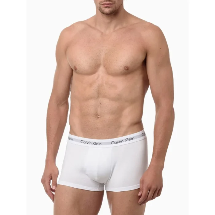 KIT 3 UNDERWEAR LOW RISE TRUNK CLASSIC CINTURA BAIXA COM ELASTANO CUECA CALVIN KLEIN BRANCA