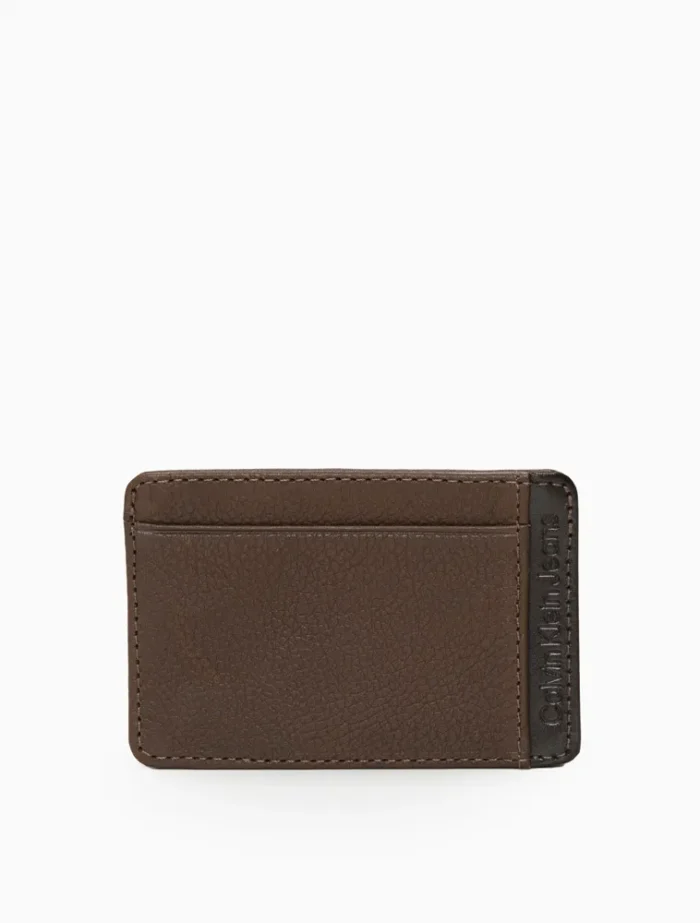 CARTEIRA PORTA CARTÃO MASCULINO DE COURO CALVIN KLEIN JEANS MARROM ESCURO