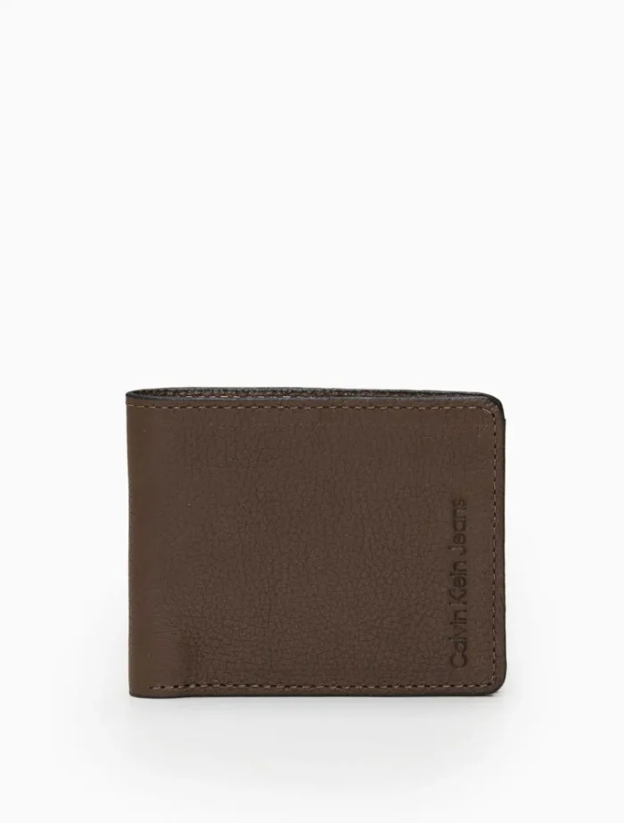 CARTEIRA MASCULINA DE COURO FLOATER CALVIN KLEIN JEANS MARROM ESCURO