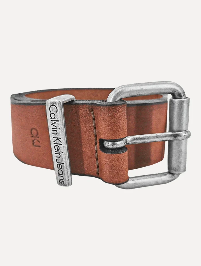 Cinto Calvin Klein Jeans Masculino Couro CKJ Estampa 1978 Havana Marrom Claro