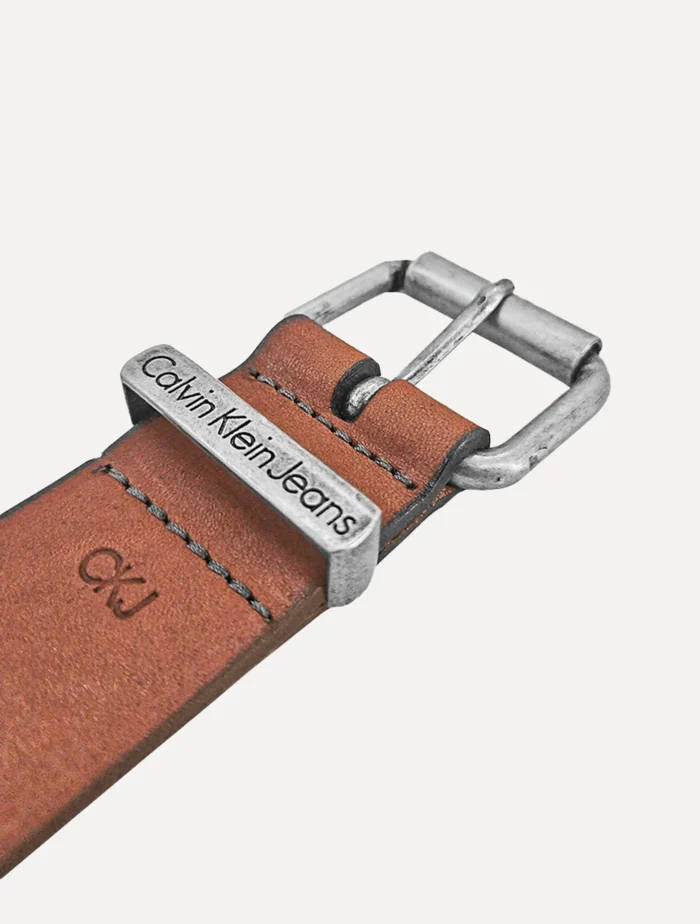 Cinto Calvin Klein Jeans Masculino Couro CKJ Estampa 1978 Havana Marrom Claro - Imagem 3