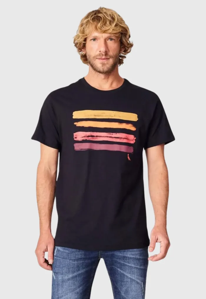 CAMISETA RESERVA ESTAMPADA 4 LISTRAS AQUARELA PRETA
